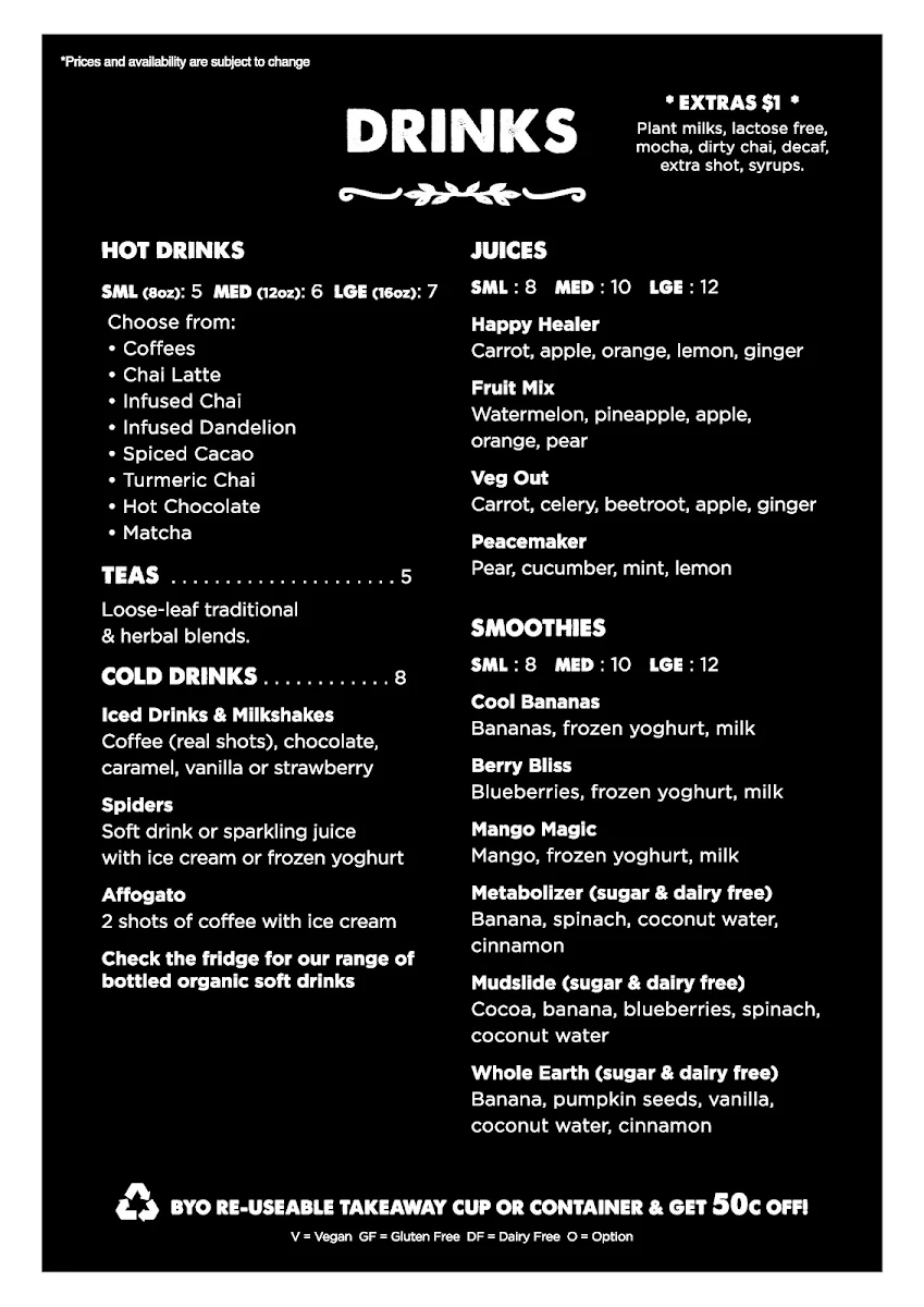 Menu, The Happy Frog