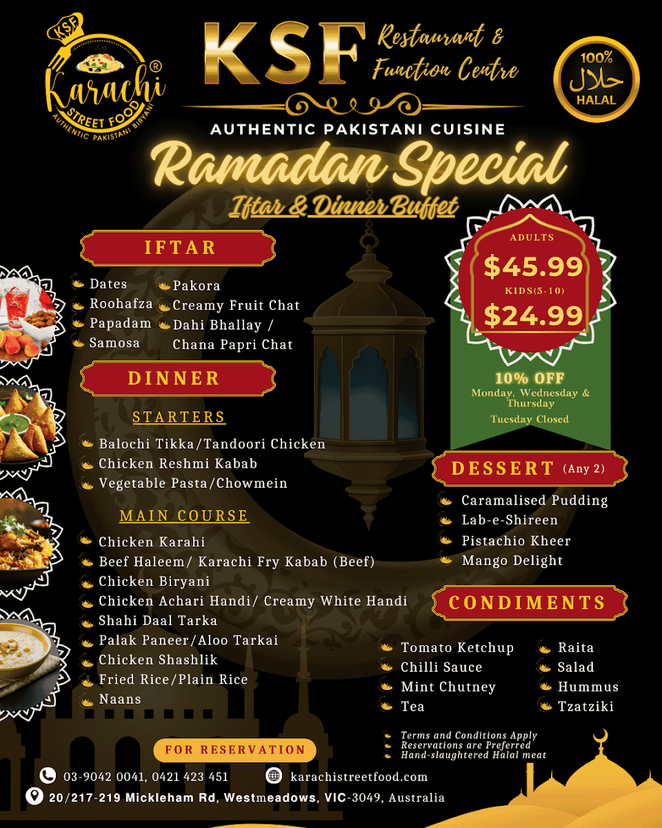 Menu, Karachi Street Food Restaurant (Westmeadows)