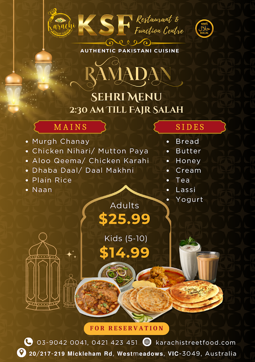 Menu, Karachi Street Food Restaurant (Westmeadows)