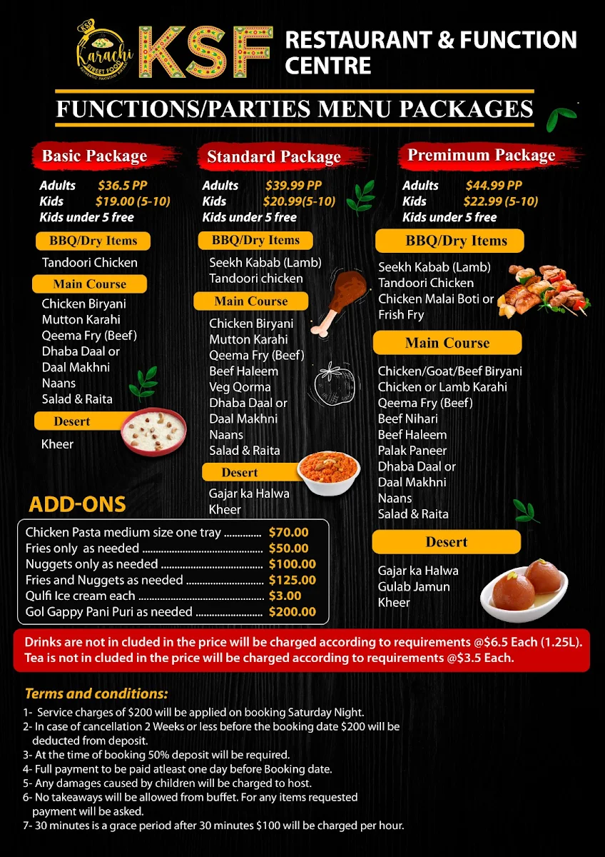 Menu, Karachi Street Food Restaurant (Westmeadows)