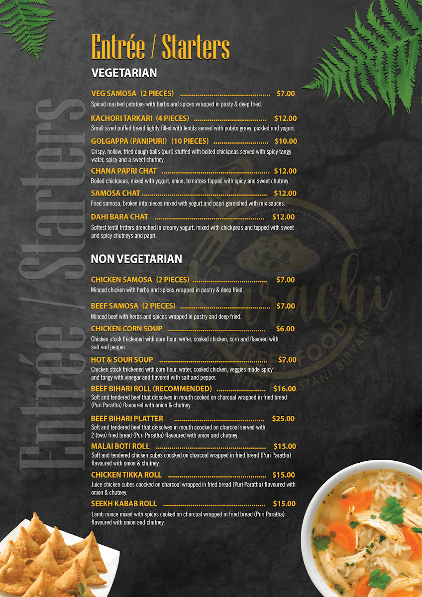 Menu, Karachi Street Food Restaurant (Westmeadows)