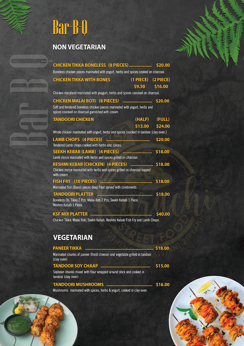 Menu, Karachi Street Food Restaurant (Westmeadows)