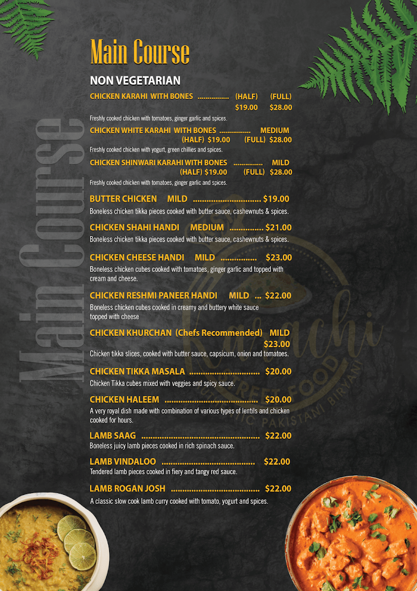 Menu, Karachi Street Food Restaurant (Westmeadows)