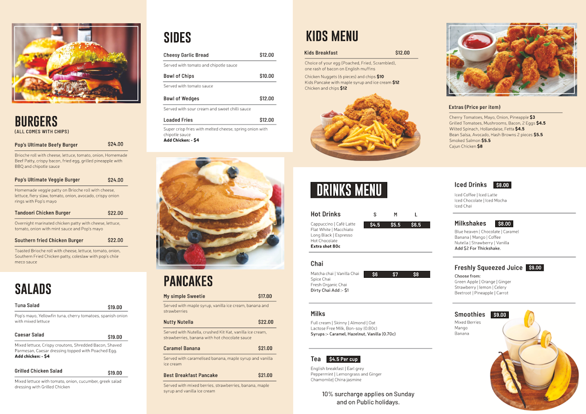 Menu, Pops Cafe Bar Mount Eliza