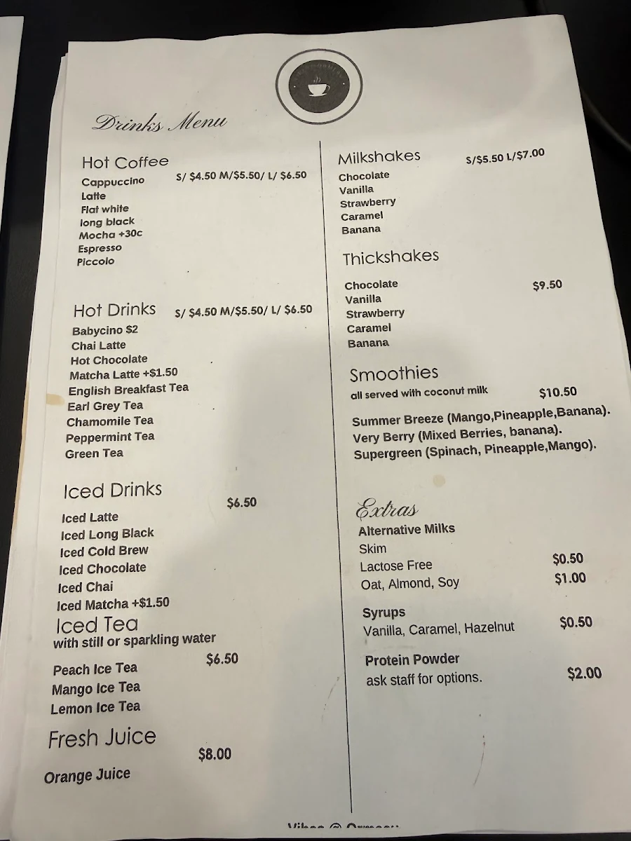 Menu, Vibes Ormeau