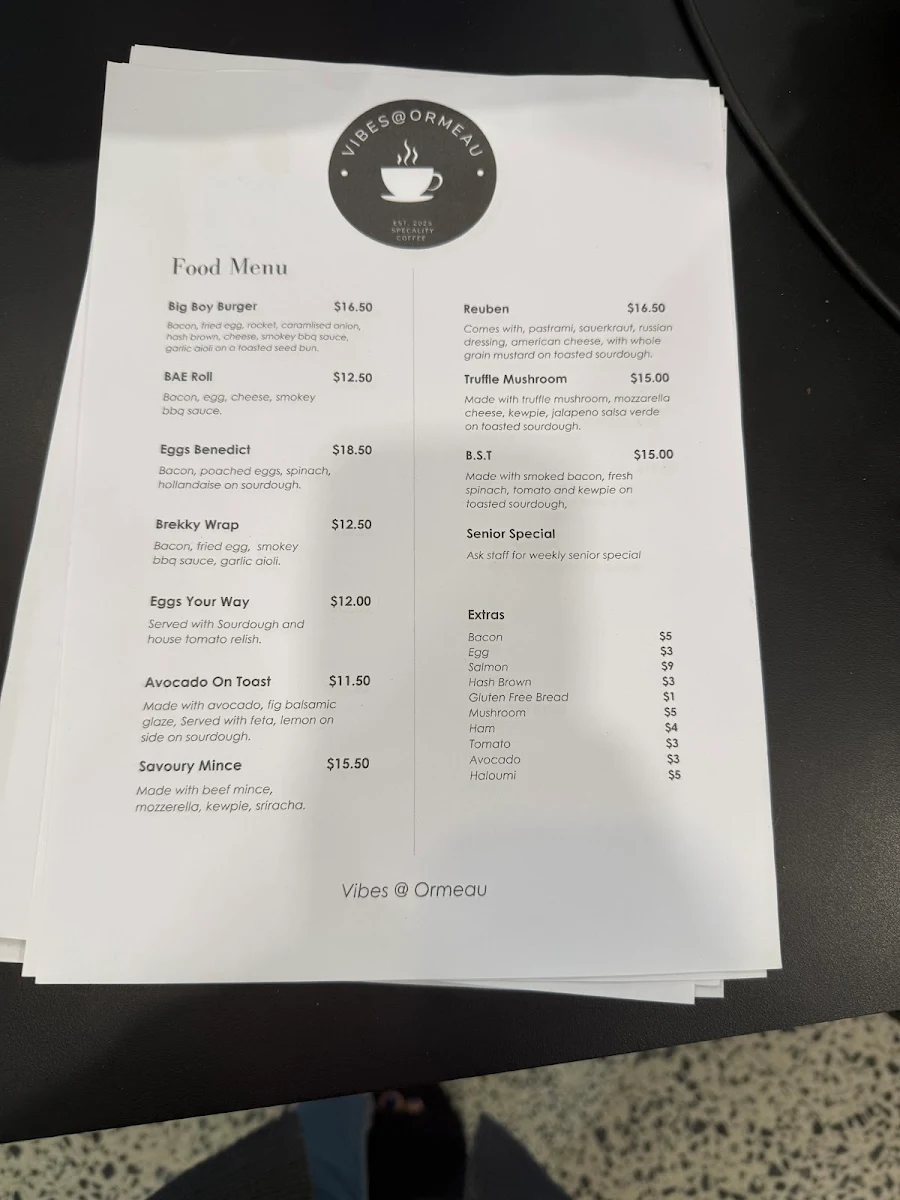 Menu, Vibes Ormeau