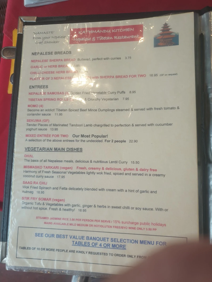 Menu, Kathmandu Kitchen
