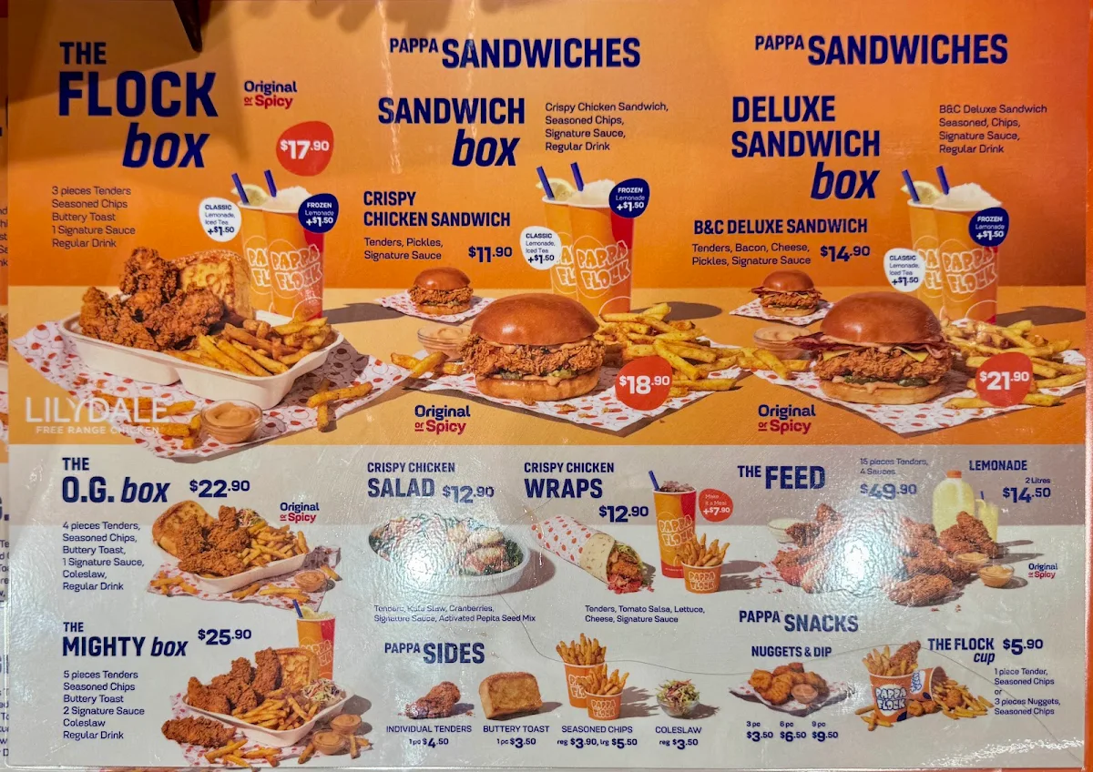 Menu, Pappa Flock - Chermside