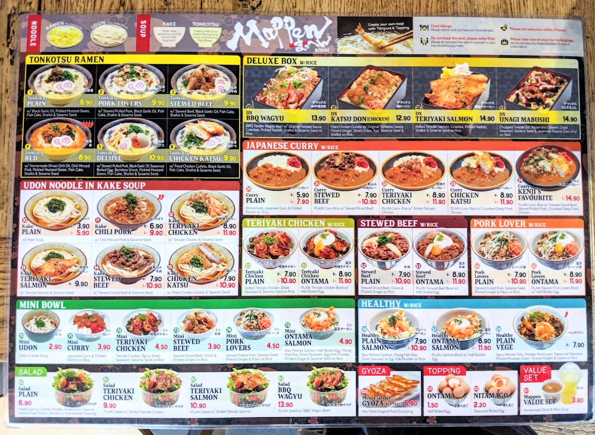 Menu, Mappen - Bondi Junction