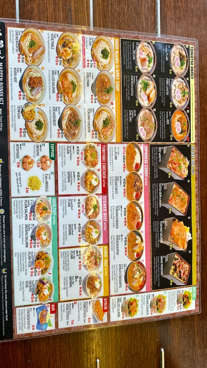 Menu, Mappen - Bondi Junction