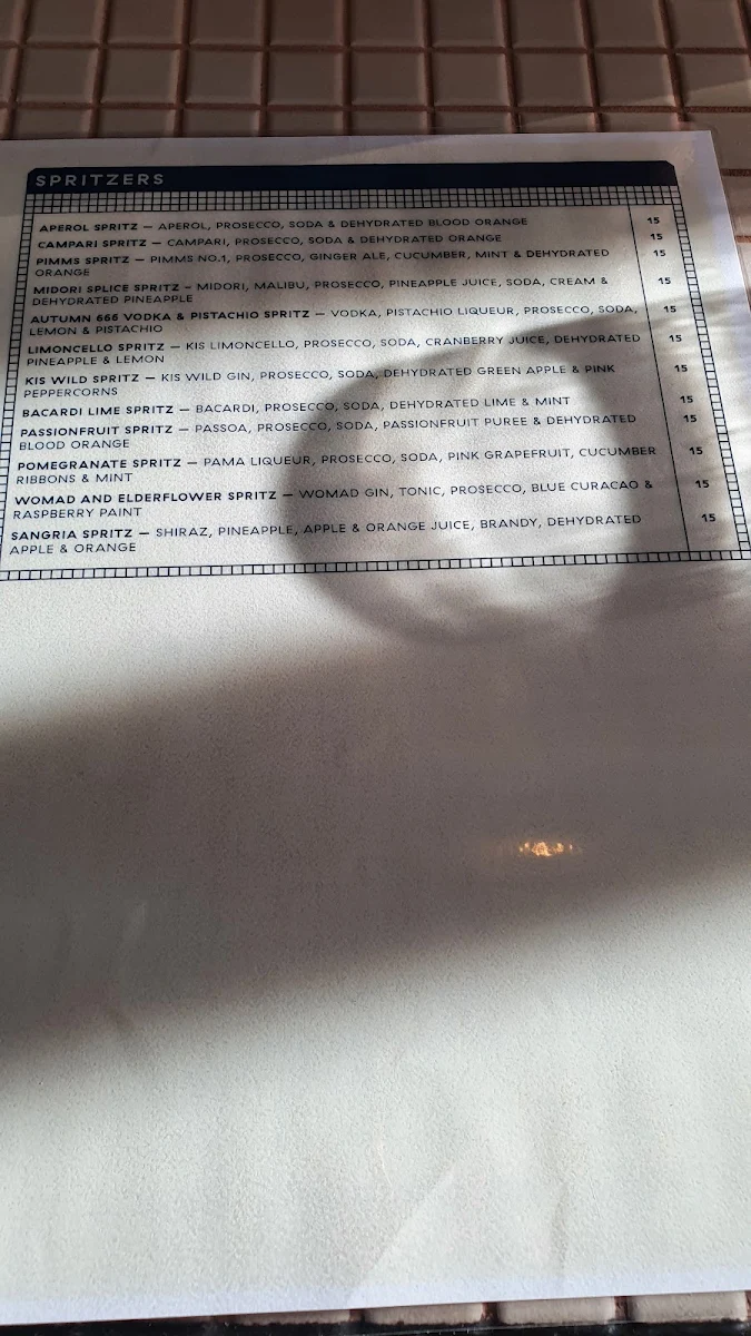 Menu, Mosaic Hotel