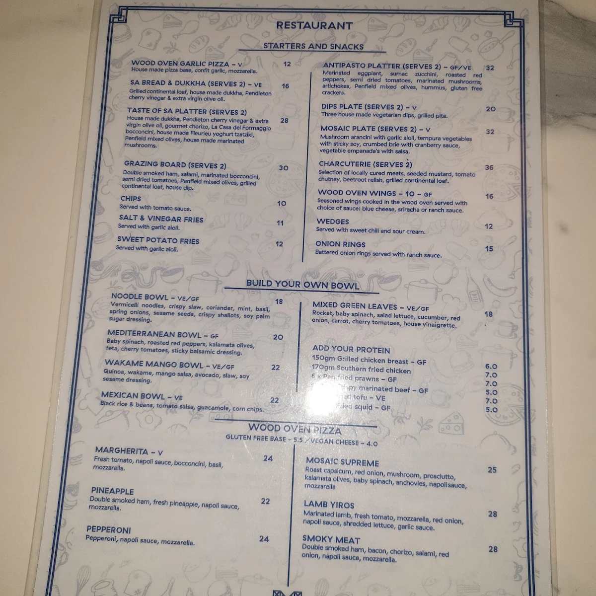 Menu, Mosaic Hotel