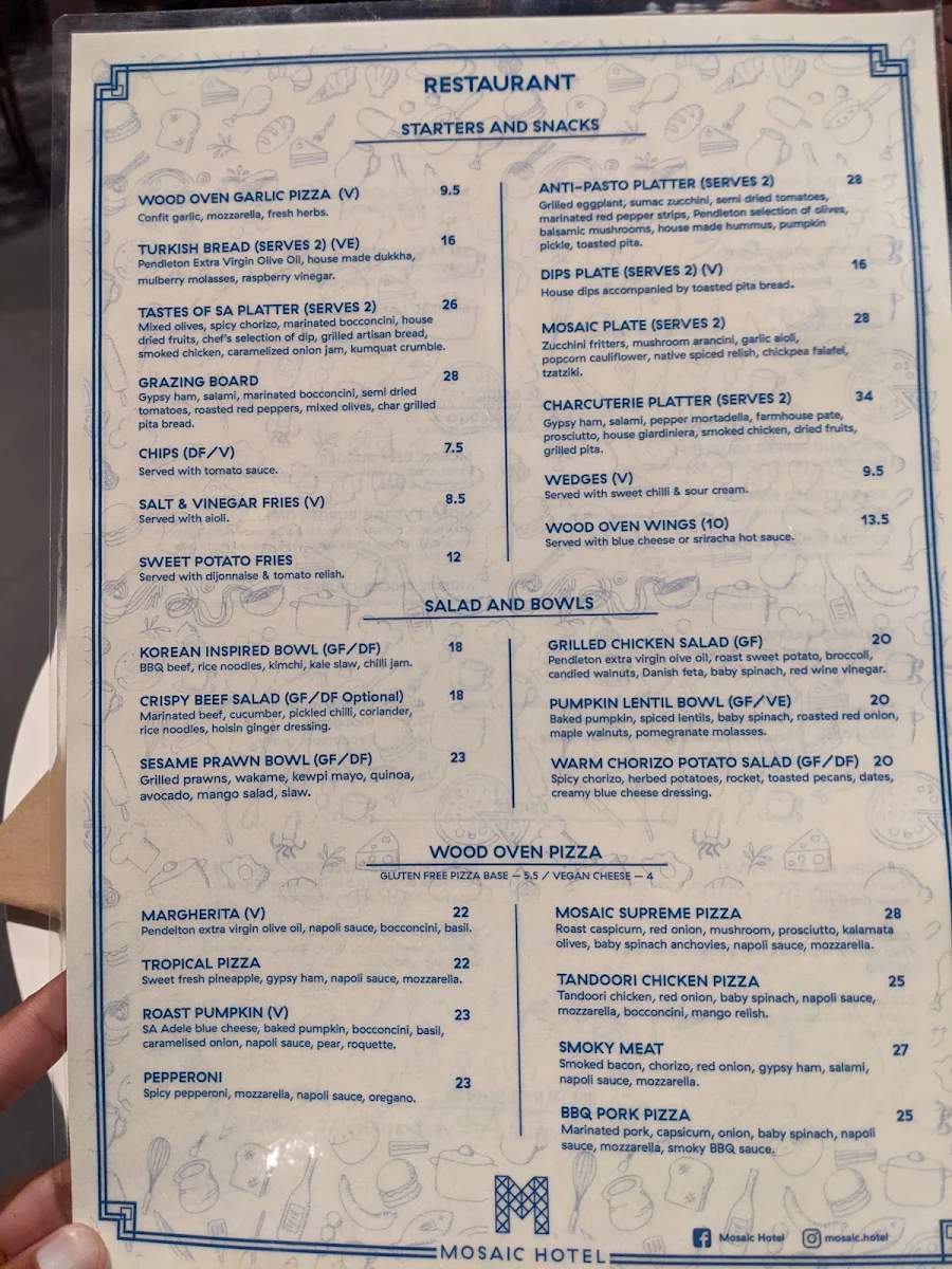 Menu, Mosaic Hotel