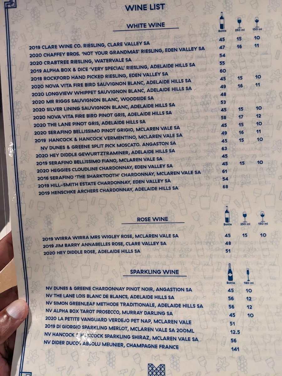 Menu, Mosaic Hotel