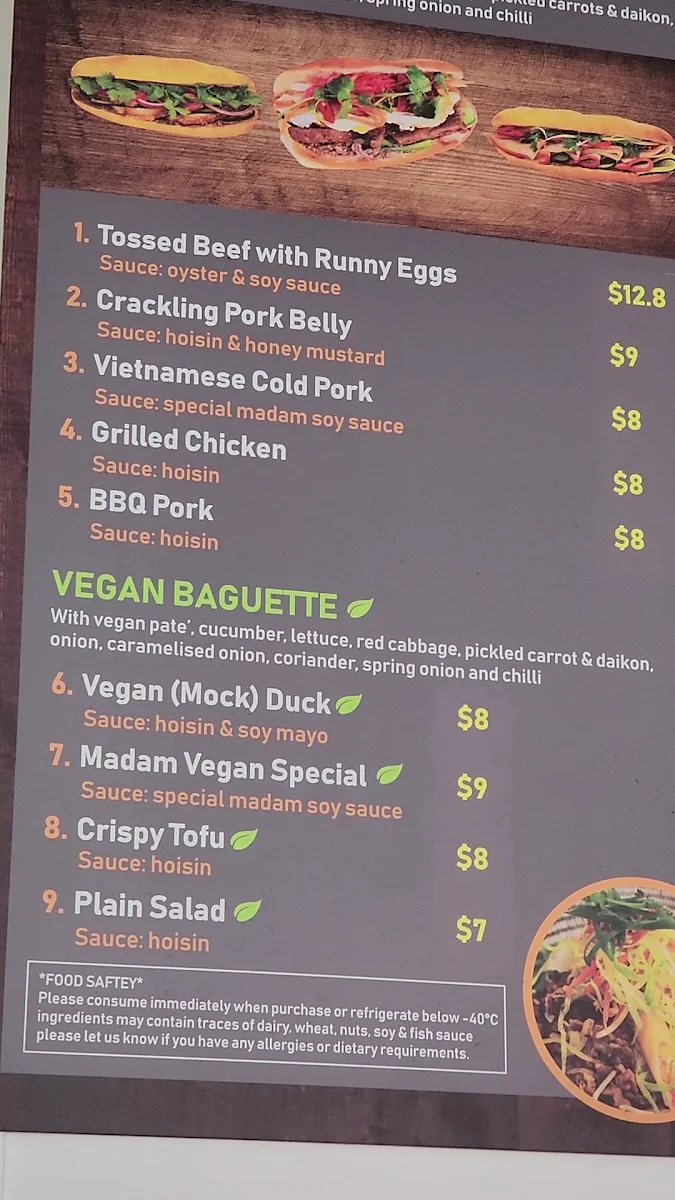 Menu, madam saigon baguette
