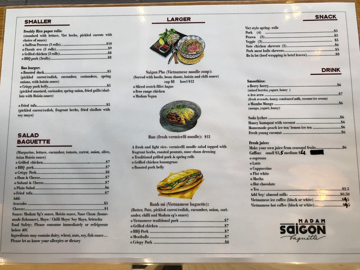 Menu, madam saigon baguette
