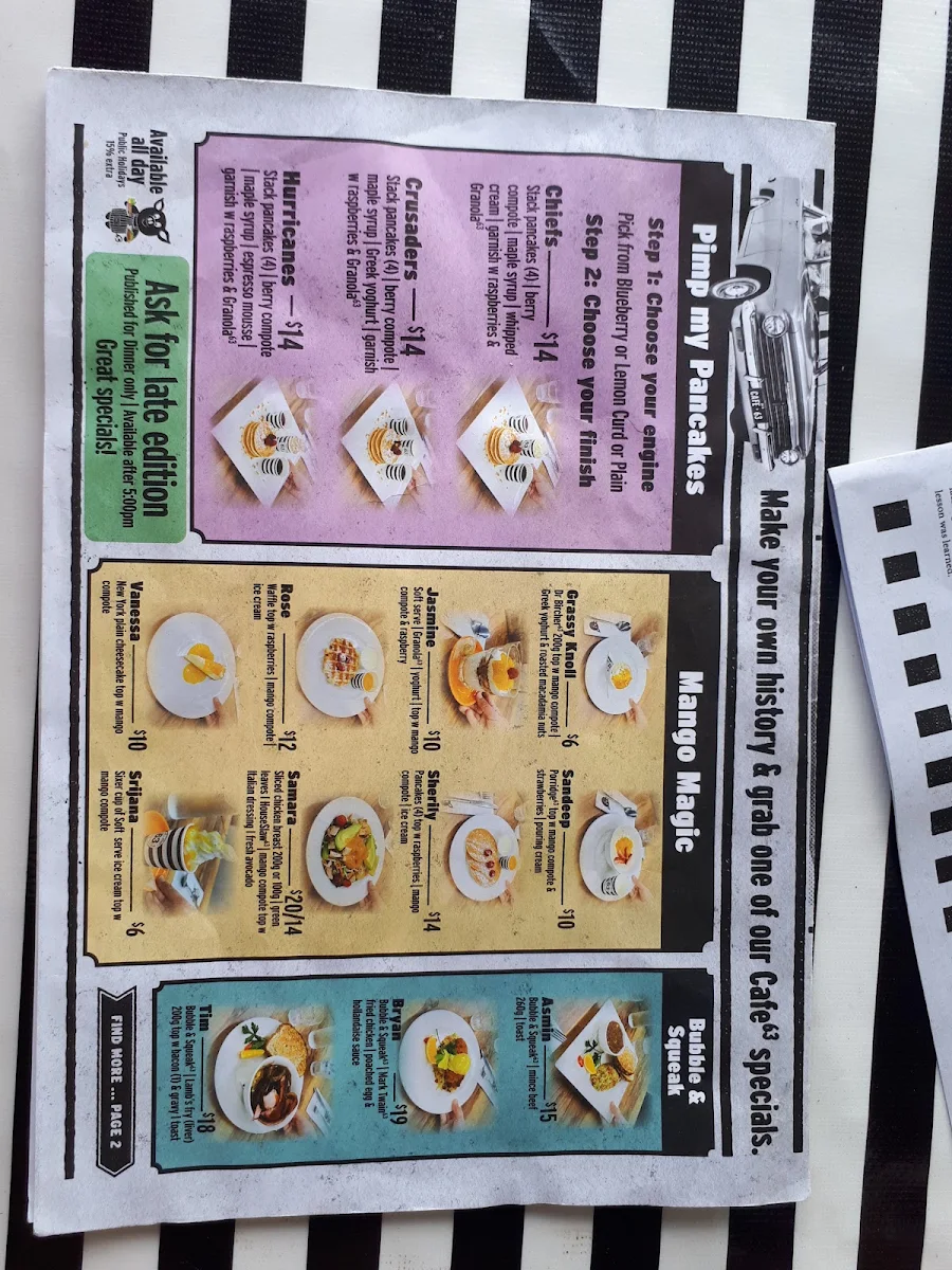 Menu, Cafe 63 Morayfield