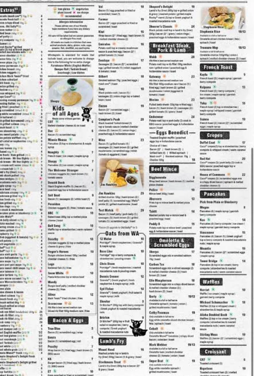 Menu, Cafe 63 Morayfield