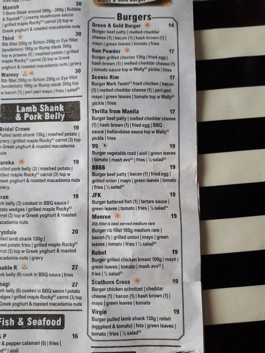 Menu, Cafe 63 Morayfield