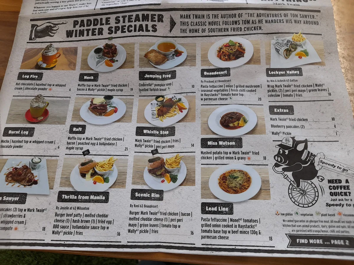 Menu, Cafe 63 Morayfield