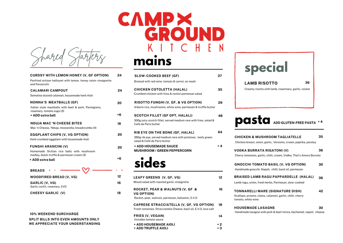 Menu, Campground Kitchen & Bar