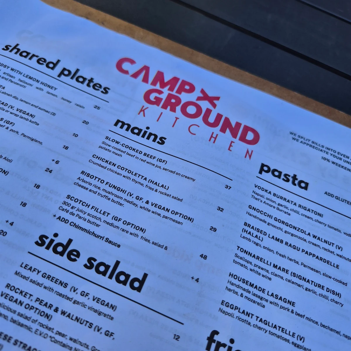Menu, Campground Kitchen & Bar
