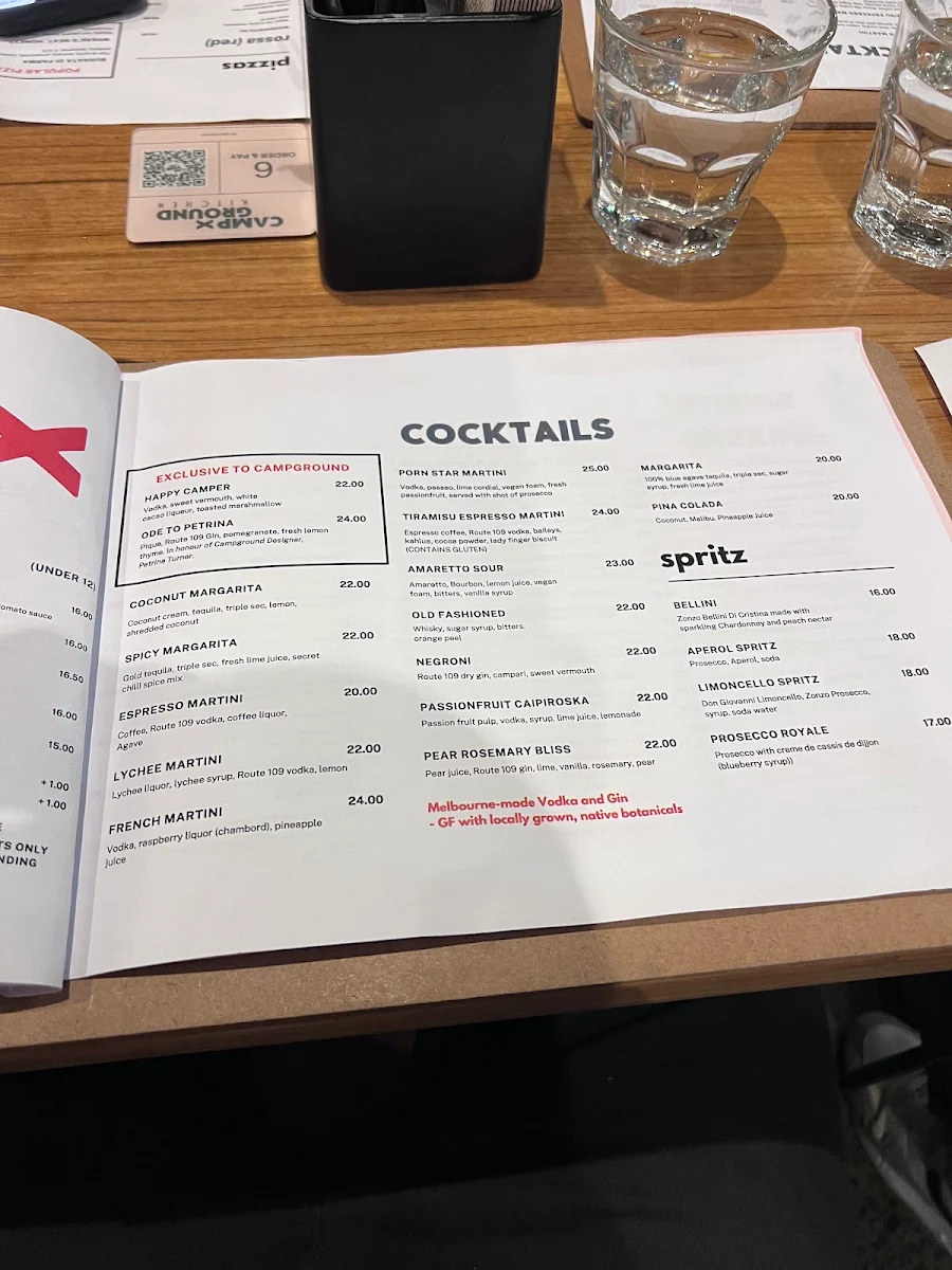 Menu, Campground Kitchen & Bar