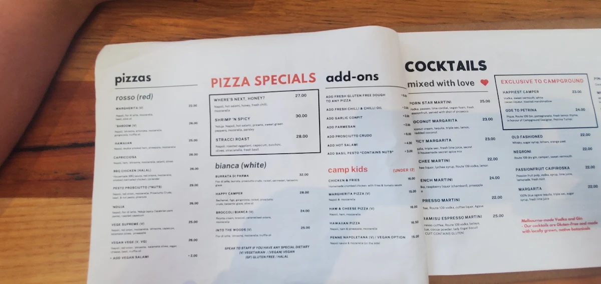 Menu, Campground Kitchen & Bar
