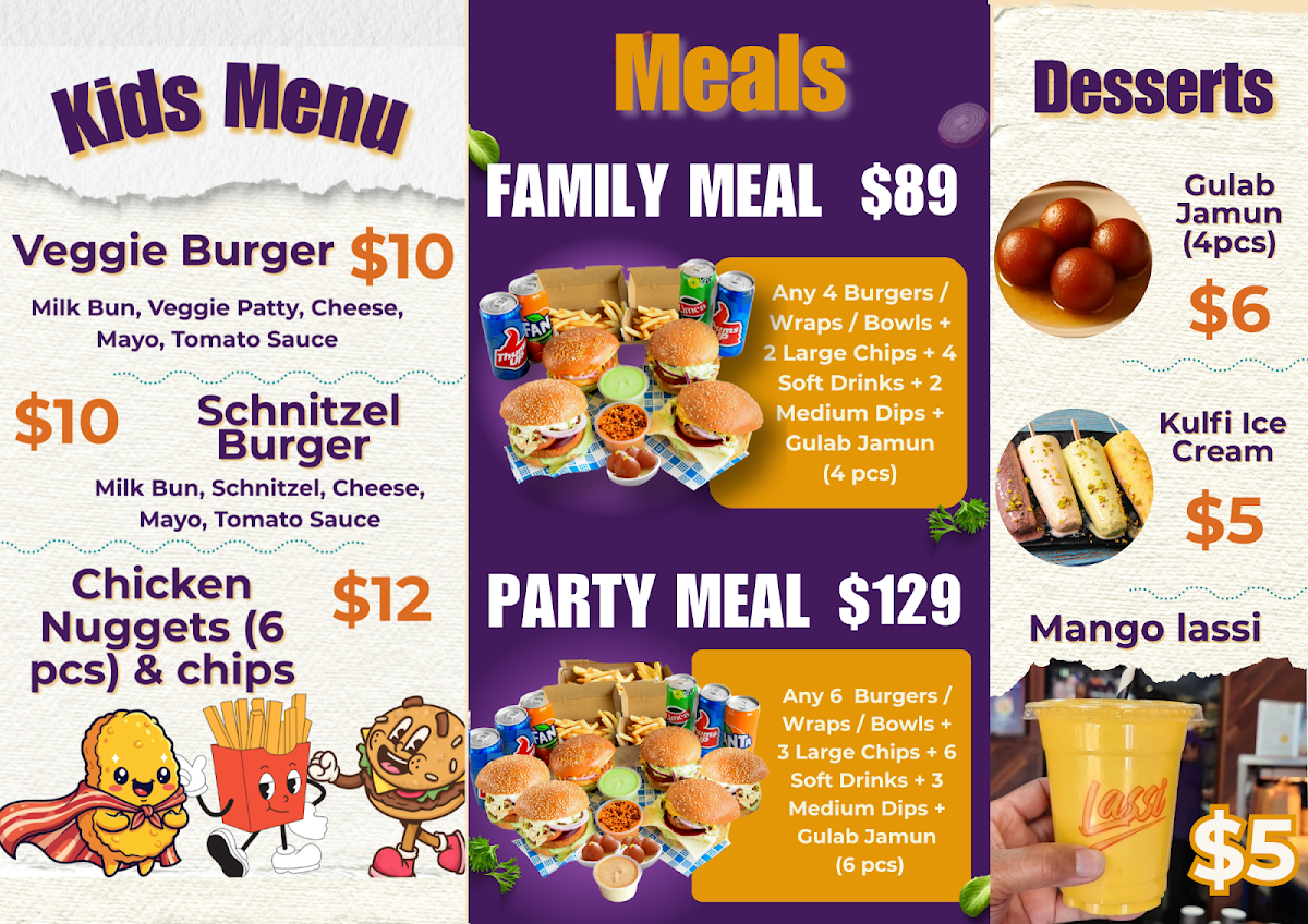 Menu, Bollywood Burgers Eastern Creek