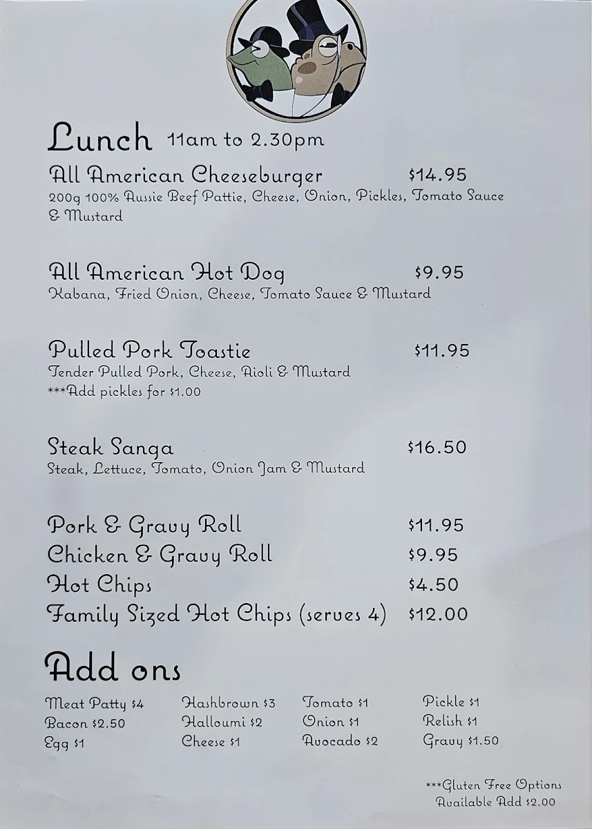 Menu, Frog N' Toad Corner Store