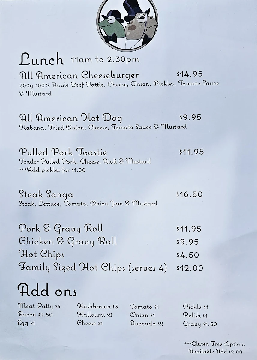 Menu, Frog N' Toad Corner Store