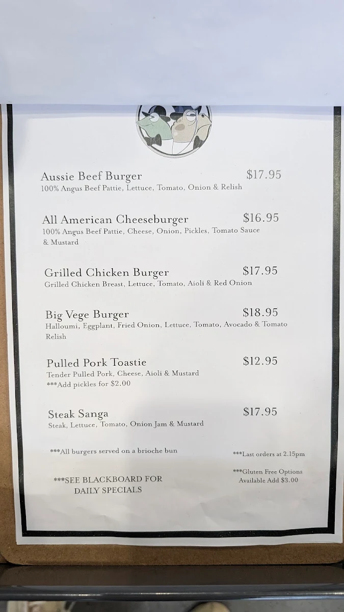 Menu, Frog N' Toad Corner Store