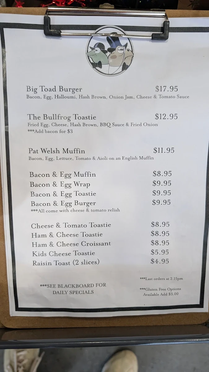 Menu, Frog N' Toad Corner Store