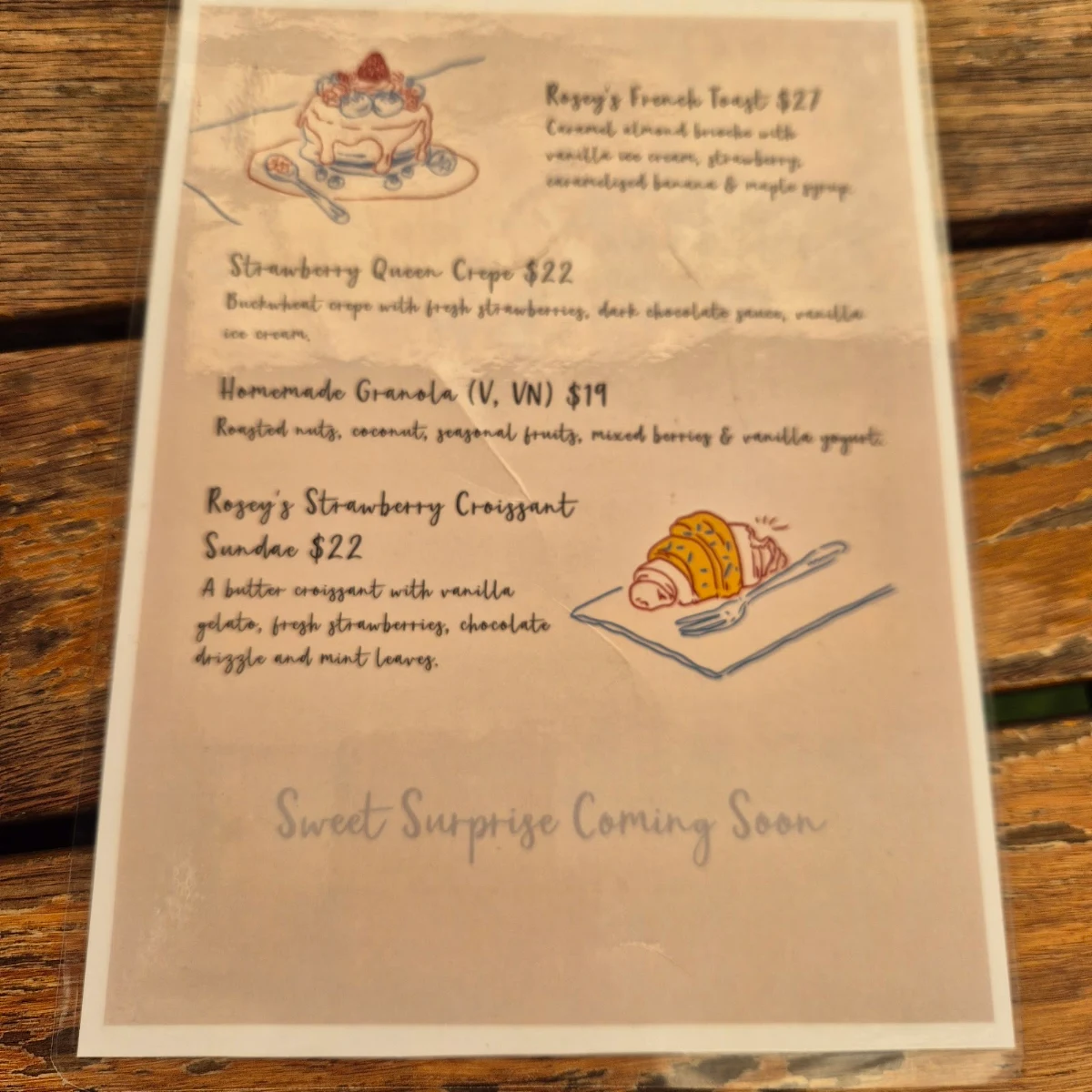 Menu, Rosey's Unley