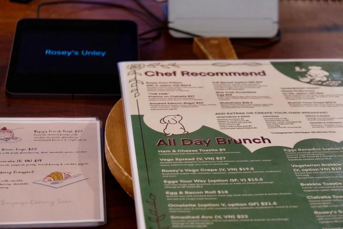 Menu, Rosey's Unley