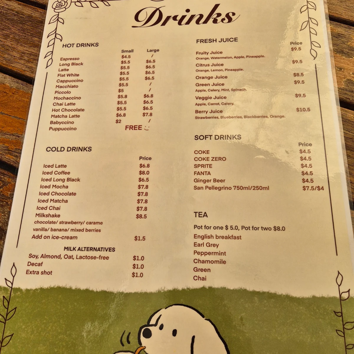 Menu, Rosey's Unley