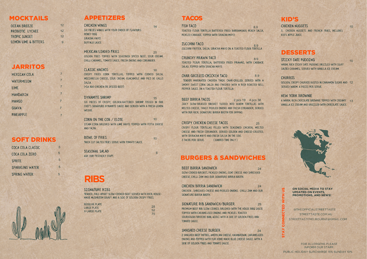 Menu, Street Taste - Carlton
