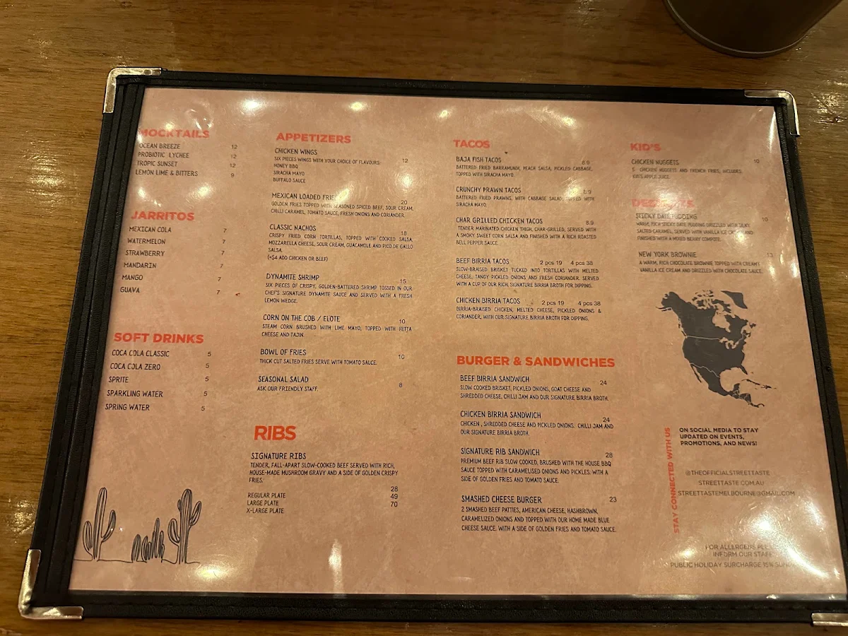 Menu, Street Taste - Carlton