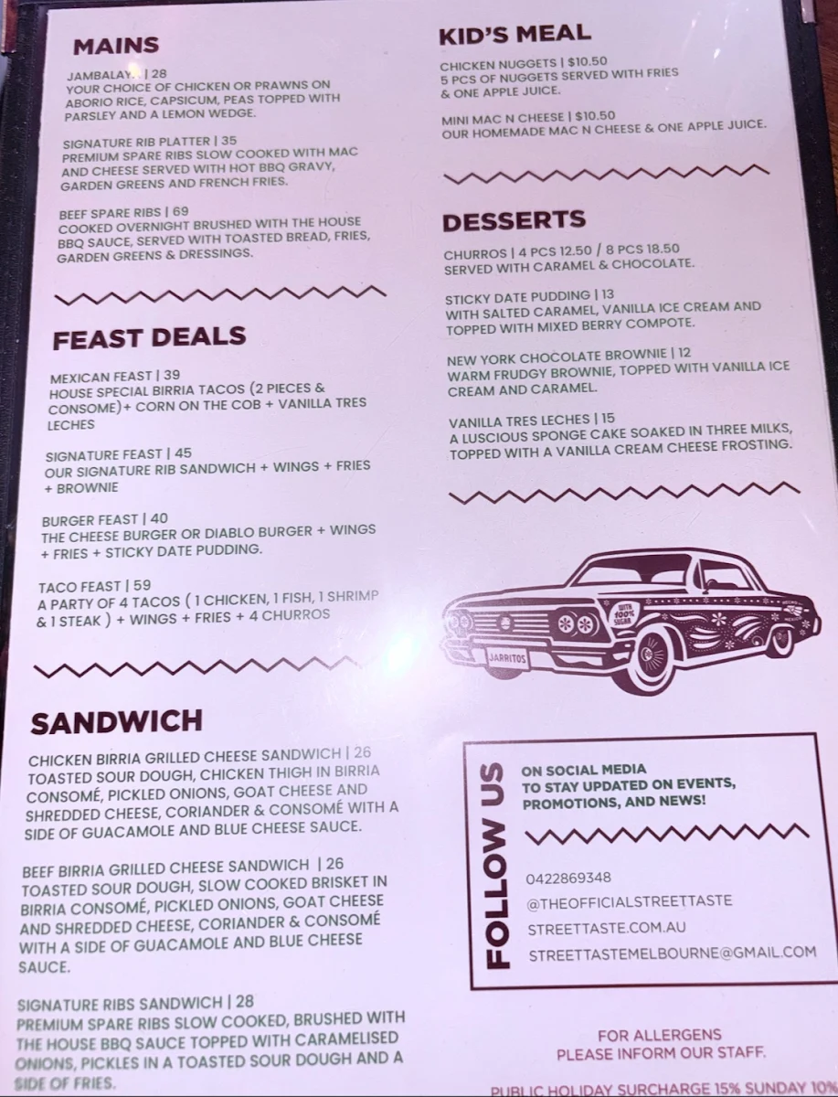 Menu, Street Taste - Carlton