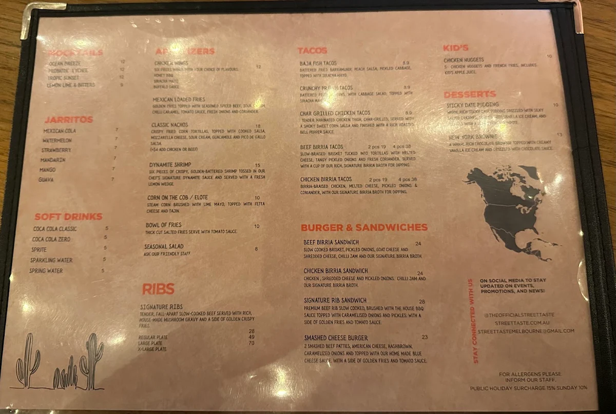 Menu, Street Taste - Carlton