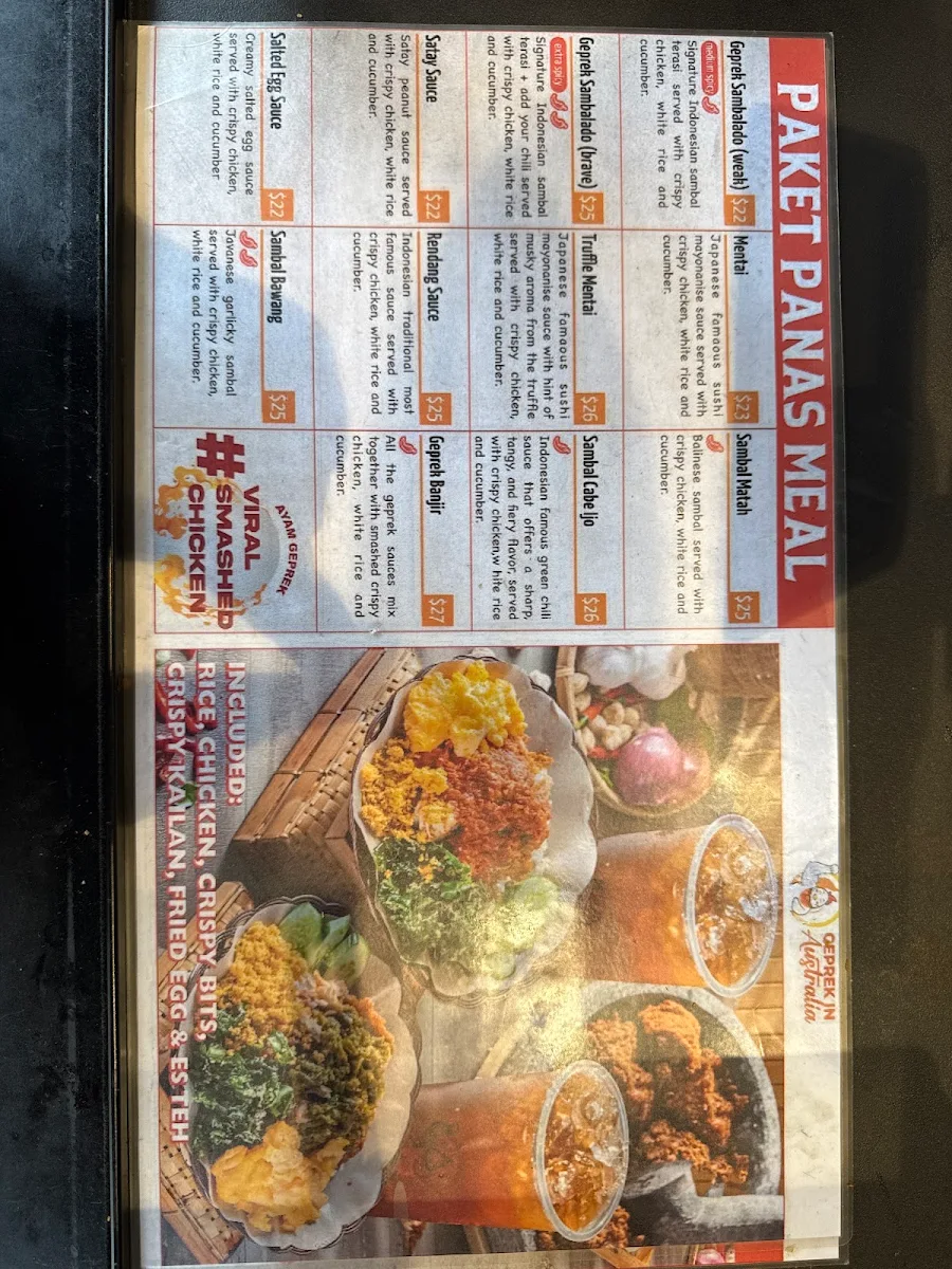 Menu, Geprek in Sydney (World Square)