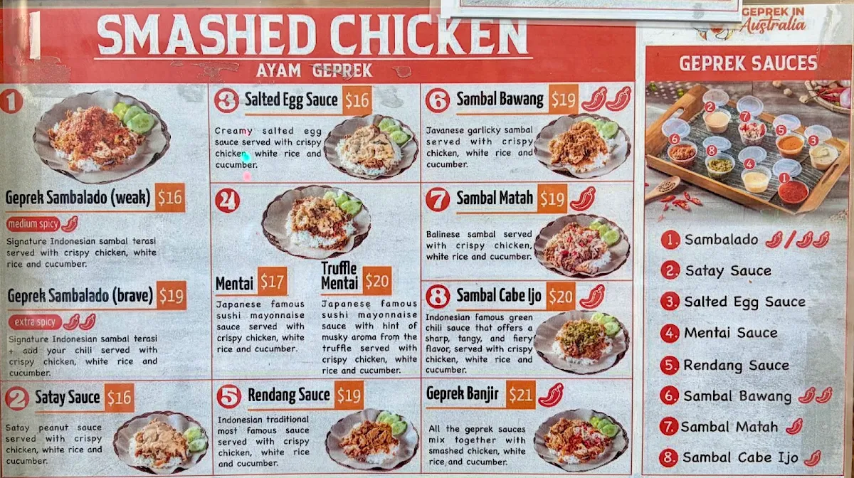 Menu, Geprek in Sydney (World Square)