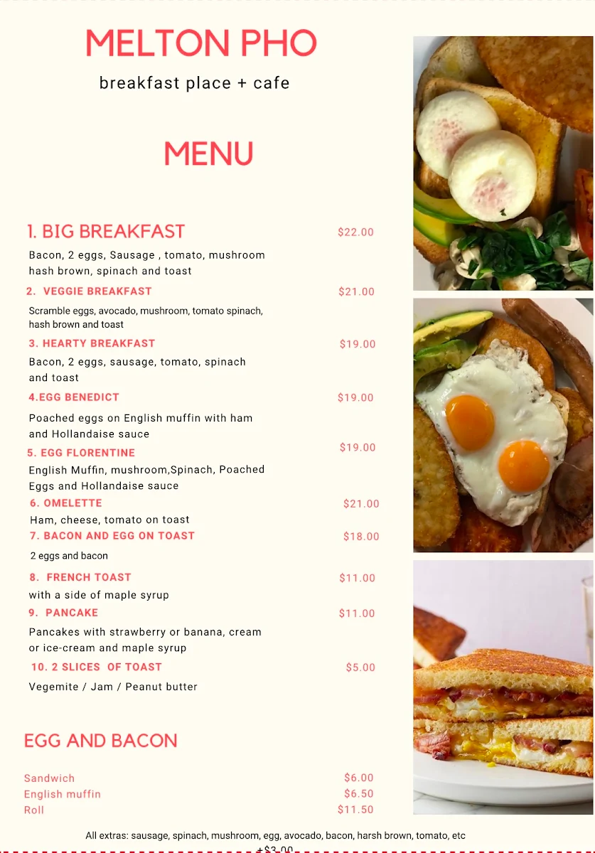 Menu, Melton Pho