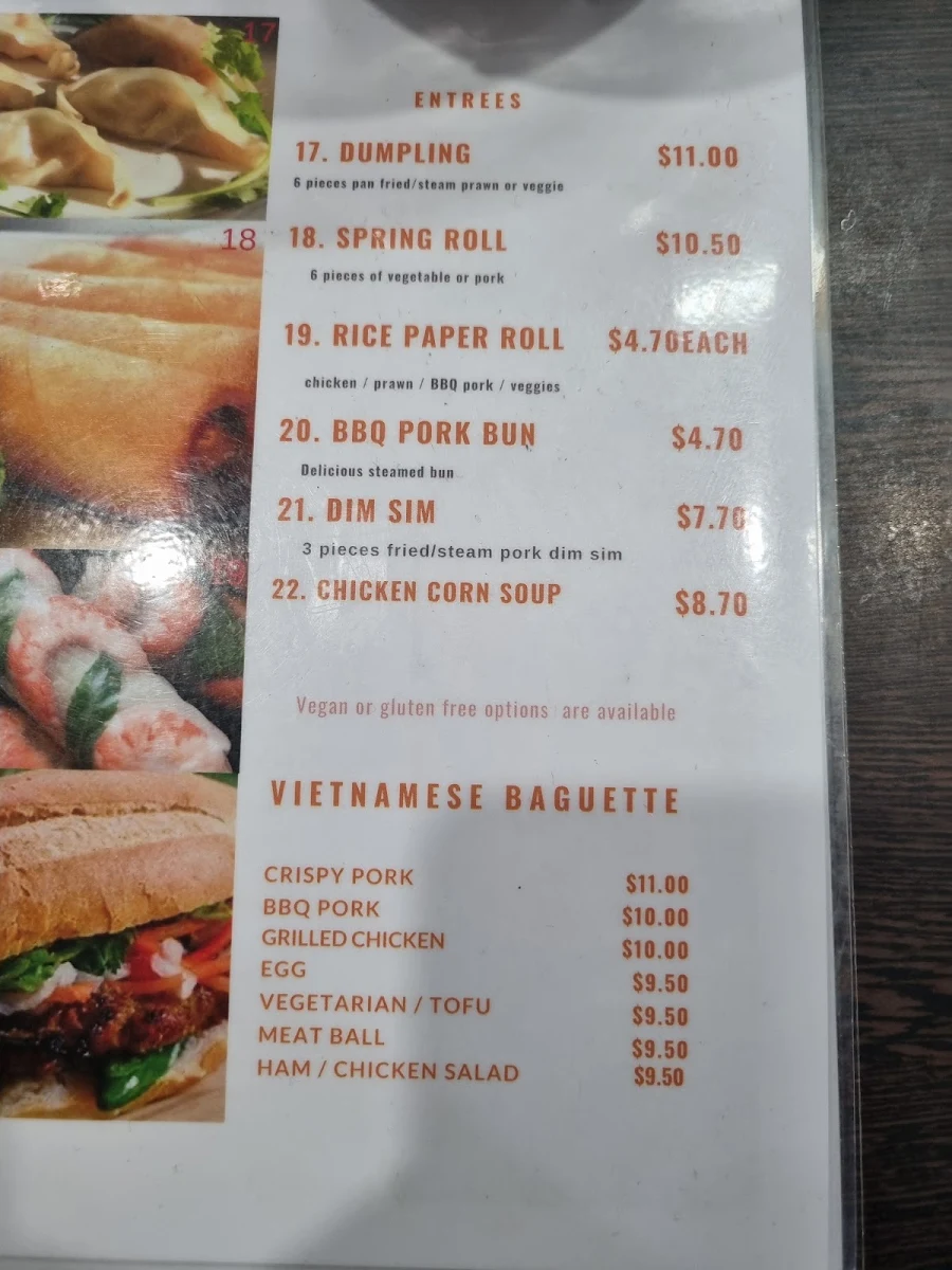 Menu, Melton Pho