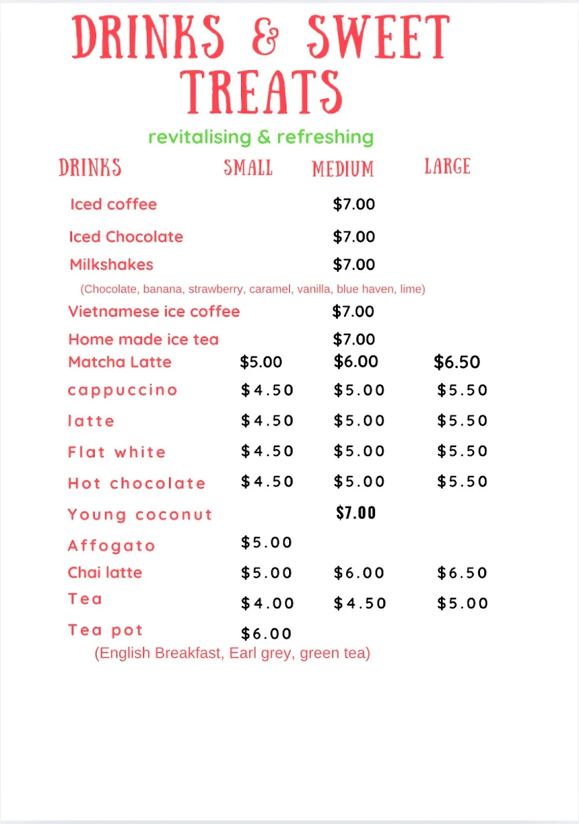 Menu, Melton Pho