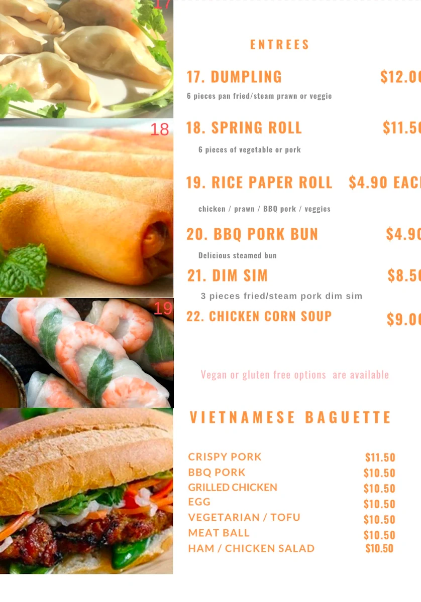 Menu, Melton Pho