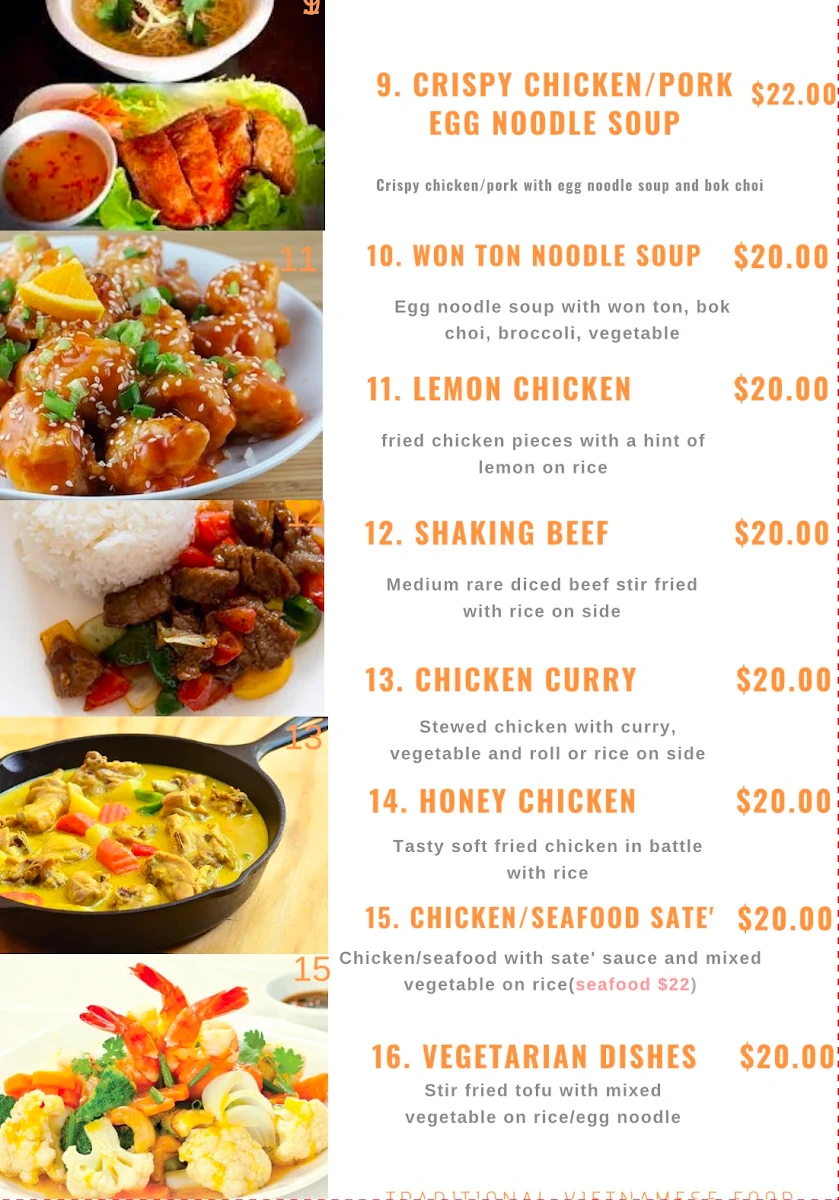 Menu, Melton Pho