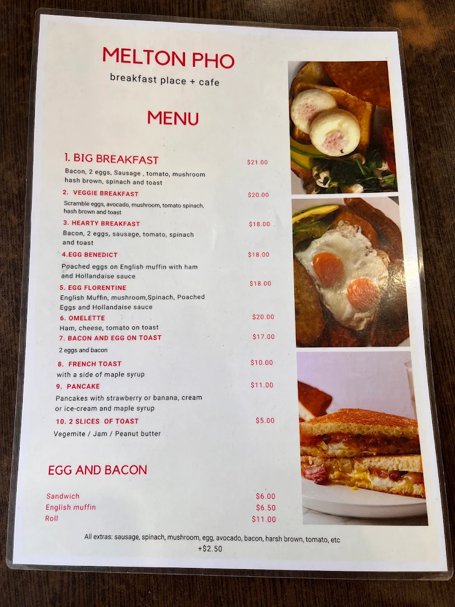 Menu, Melton Pho