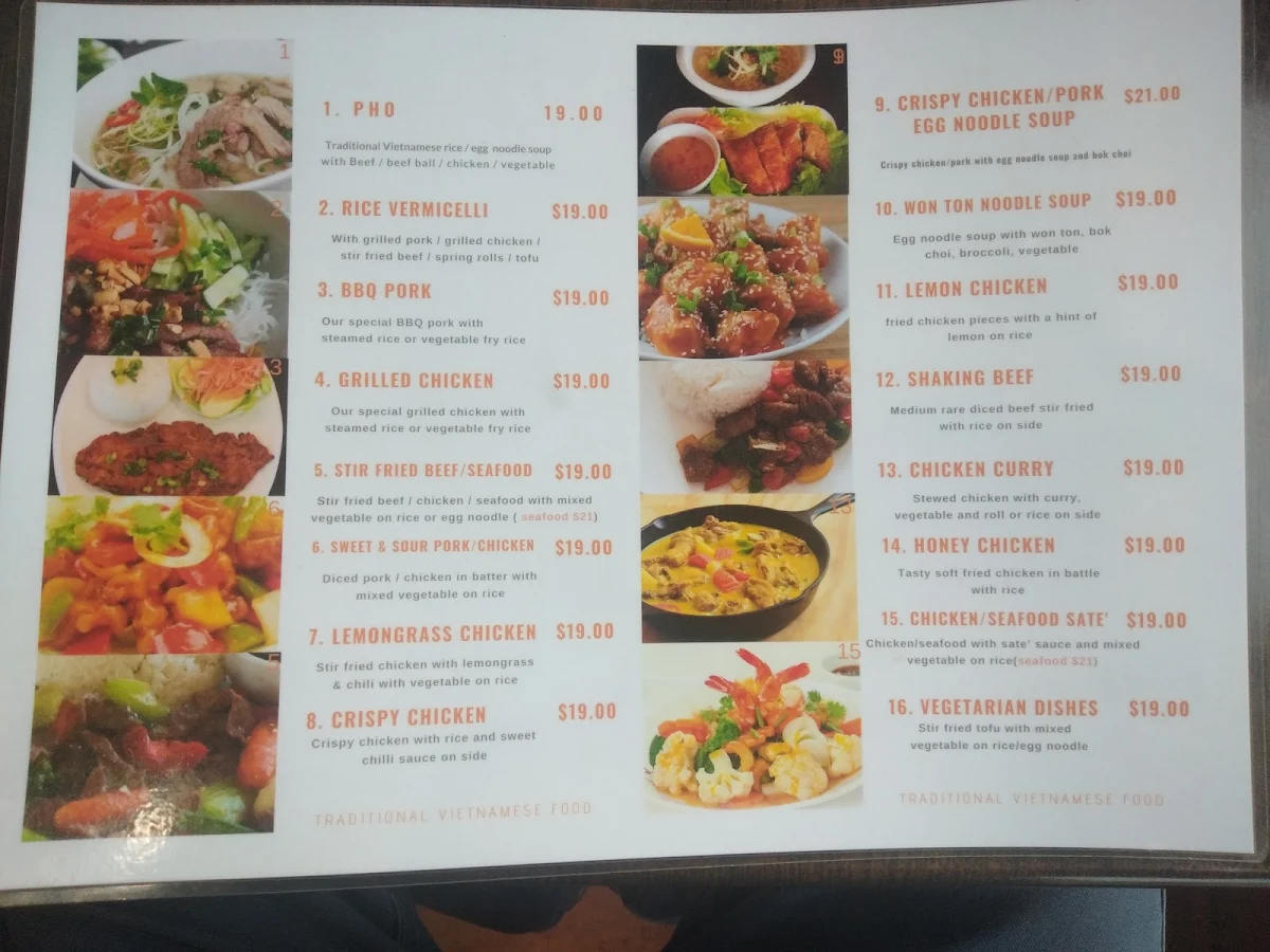 Menu, Melton Pho