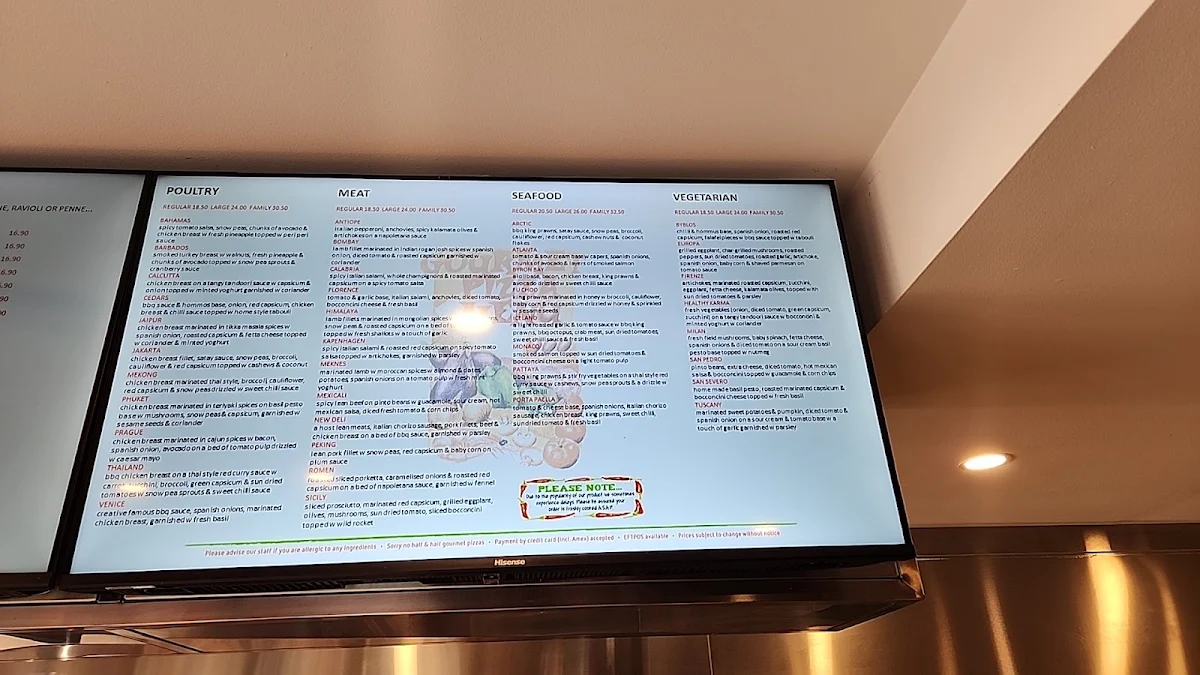 Menu, Creative Gourmet Pizza and Grill